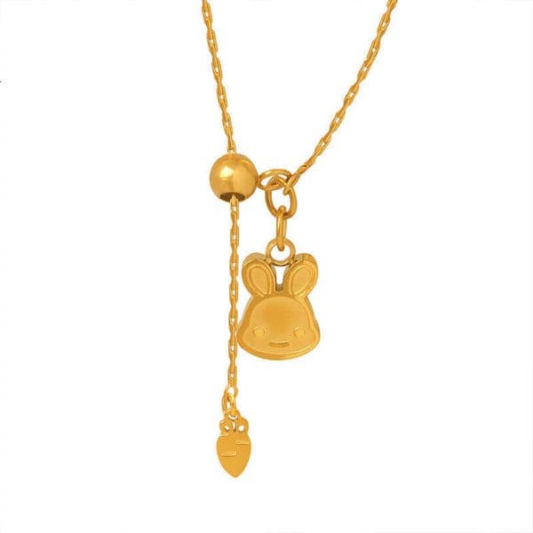Chinese zodiac Shengxiao Rabbit Necklace Cute Rabbit Pendant Carrot Pull Buckle Tassel Non-Fading Long Versatile Girlfriends Necklace Jewelry