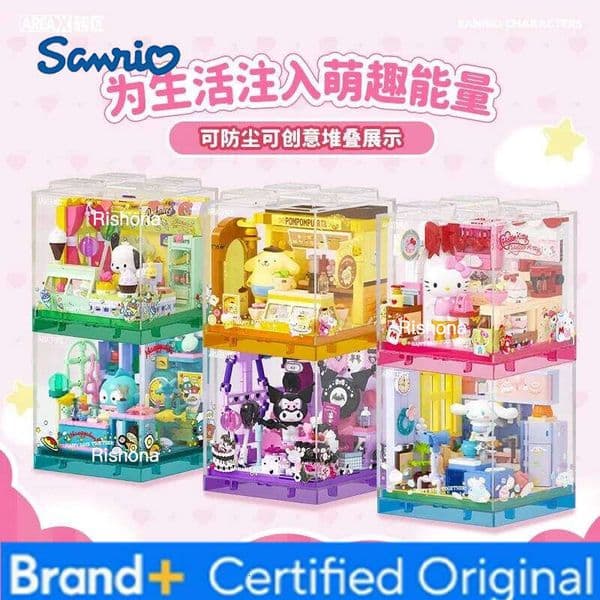 Sanrio Areax HelloKitty Building Blocks Series Cute Shop Kuromi Puzzle Assembly Gifts Ornaments Entertainment Toys H260205