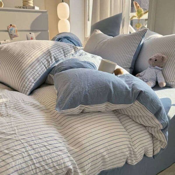 Simple Style Duvet Cover Sheet Pillowcase Washed Cotton Bedding Set Full Queen King Size Bed Linens 26Y0205