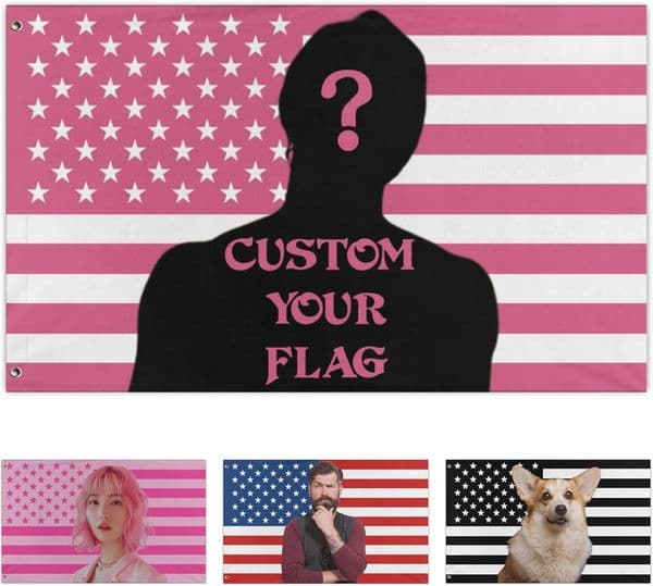 3x5ft Flag Banner Custom Pink American Flags Design Your Own Logo Personalized Banner Tapestry for Living Rooms Bedrooms Clubs Outdoor with Brass Grommets 0159