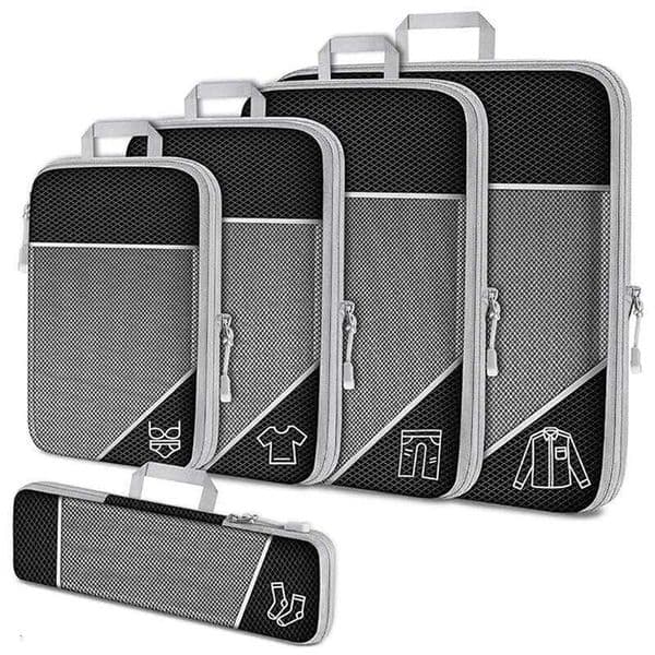 5 Pieces Organizer Bag Set Clothes Compression For Plane Travel Essentials Storage Bags Suitcase Mesh Packing Cubes 26W0205