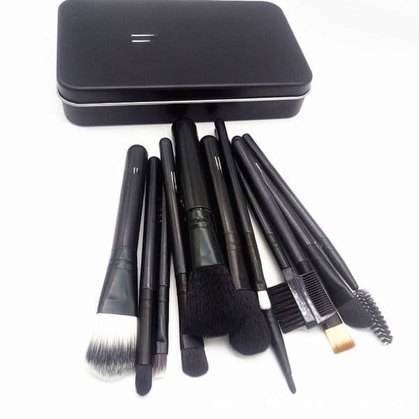 Complete New 12-Piece Makeup Brush Kit with Plush Handles for Powder, Eyes & Face