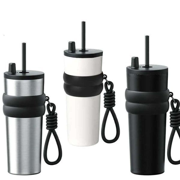 700ml/23oz Travel Thermos with Straw Leak-Proof Lid, Stainless Steel Metal Water Bottle for Hot and Cold Coffee Drinks 26L0205