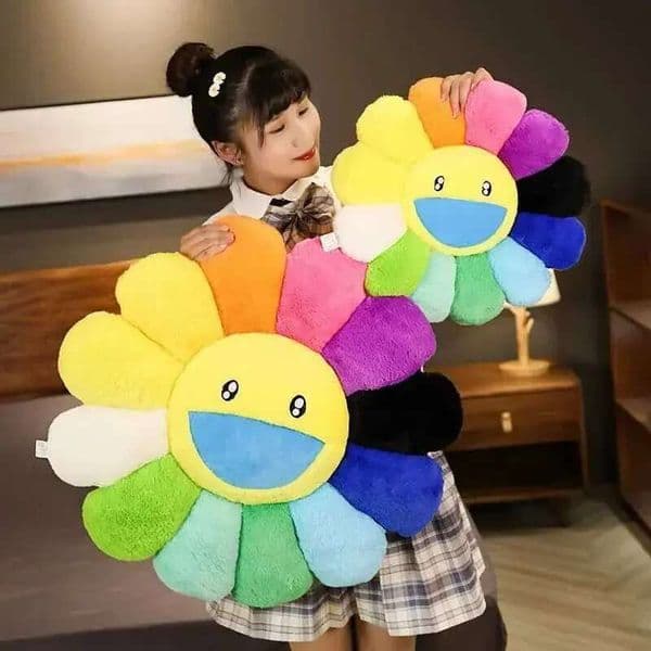 Rainbow Plush Cute Smile Flower Pillow Sunflower Stuffed Soft Office Sleeping Back Cushion Sofa DecorationsXJ240821