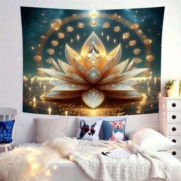 Holy Lotus Chakra Meditation Tapestry 150x 230cm Golden Flower Living Room Bedroom Office Home Decor Wall Hanging 26H0205
