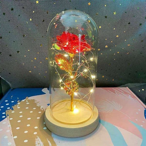 LED Valentine For Girlfriend Eternal Rose Light 24K Gold Foil Flower In Glass Cover Mothers Day Wedding Bridesmaid Gift S260204