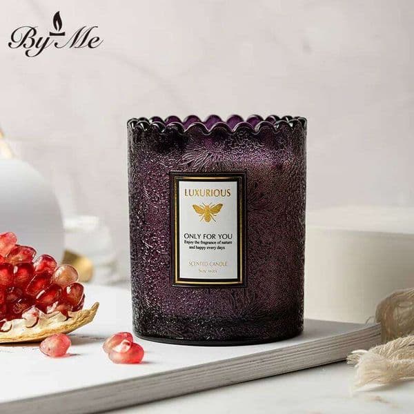 7.5x9cm High-end Lace-edge Embossed Glass Cup, Soy Wax, Bedroom Fresh And Elegant Scented Candle, Smokeless Cup Wax H260205