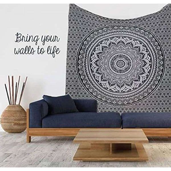 VIKAMA Black White Mandala Bohemian Print Tapestry, For Living Room, Bedroom, Study Room And Party Walls Home Decor Tapestry 26H0205