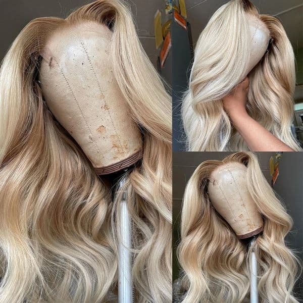Ombre Ash Blonde Dark Root Layered Body Wave Human Hair Wigs 13x4 13x6 HD Pre Plucked Brown Brazilian Glueless Ready To Wear perruques For Women