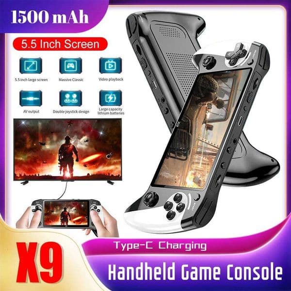 X9 Handheld Console Built-in 9 Classic Emulators 5.5Inch Screen 1500mAh 360 Non-slip joystick Retro Video Game Player H260205