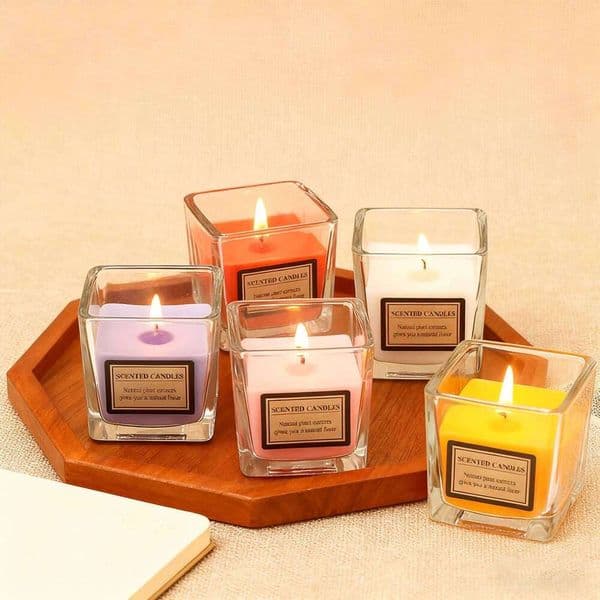 Scented Candle in Square Cup, Long Lasting Relaxing Aromatherapy, Cozy Home Decor Gift for Birthday Valentine, Modern Bedroom H260205