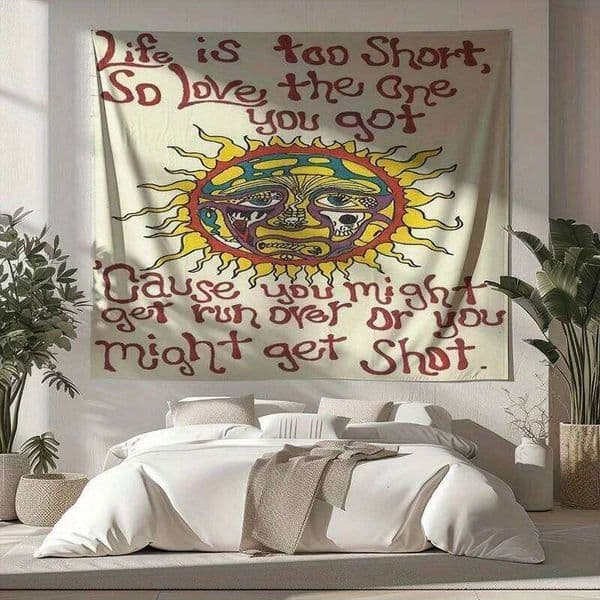 VIKAMA Inspirational Sun Tapestry Handwritten Slogan Colorful Face Bedroom Living Room American Decorative Background 26H0205