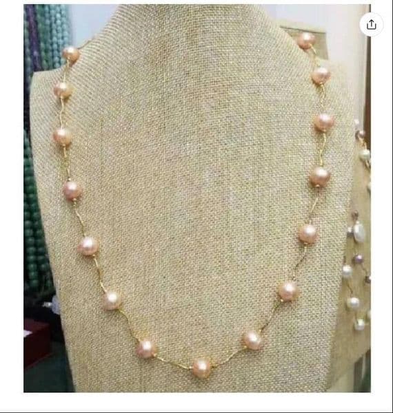 Perfect jewelry AAA 9-10mm Nanhai pink pearl necklace 20" 14k gold buckle