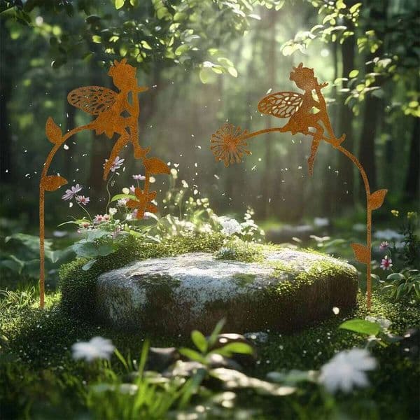 2Pc Iron Fairy with Bright Floral Design, Perfect for Terrace, Courtyard, Lawn and Holiday Celebration Activities, Garden Decoration 26H0206