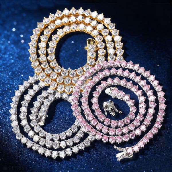 New Iced Out Pink Cubic Zirconia Tennis Chain Necklace Choker Personalized Men's Hip Hop Full Diamond Bling CZ Stone Luxury Masculina Wolf Tide Jewelry Bijoux for Men
