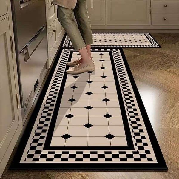 Plaid Long Carpet Oil And Slip Quick Dry Mat, Easy to Clean Carpet, Anti Fouling Foot mat, Kitchen Floor 26H0206