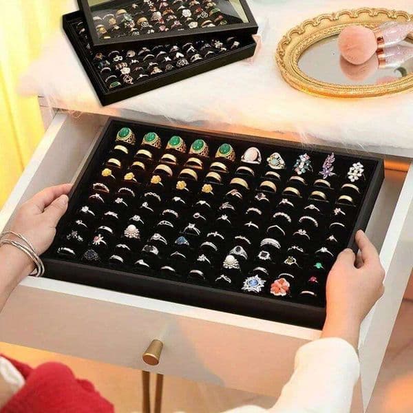 Ring Jewelry Display Dust-proof Transparent Tape Cover Storage Box, Anti-oxidation 26Y0206