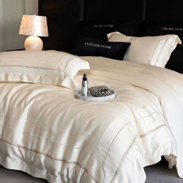 1000TC Egyptian Cotton Light Champagne Luxury Embroidery Bedding Duvet Cover Set Bed Sheet/Fitted Sheet Pillowcases 4Pcs XJ251225