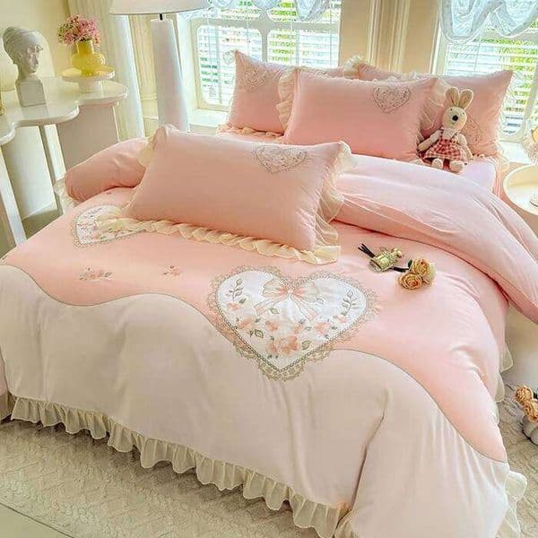 Home Textiles 2025 new girl-style patch embroidered lace washing and grinding cotton four-piece set-Fangfei series XJ251225