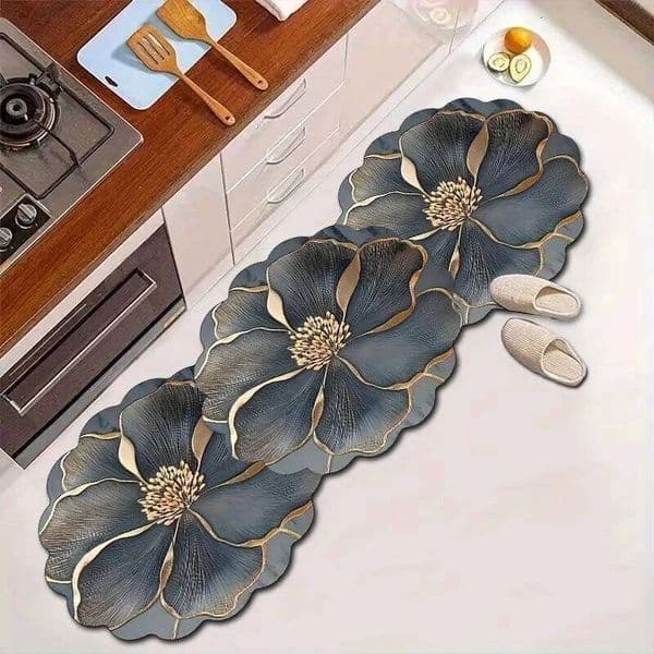 VIKAMA Crystal Velvet Carpet Premium Luxury Patterned Bathroom Waterproof Anti-slip Kitchen Welcome Mat Home Decoration Item 26H0205