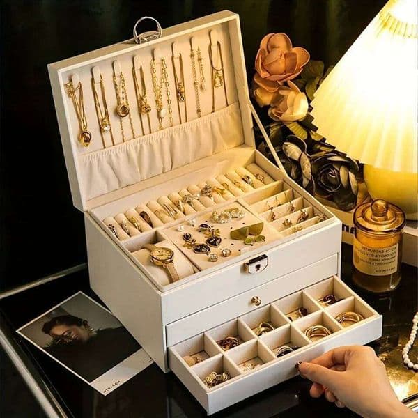 Storage High-end Exquisite Necklace Earrings, Gold Box, Large Capacity Multi-layer Jewelry Box 26Y0206