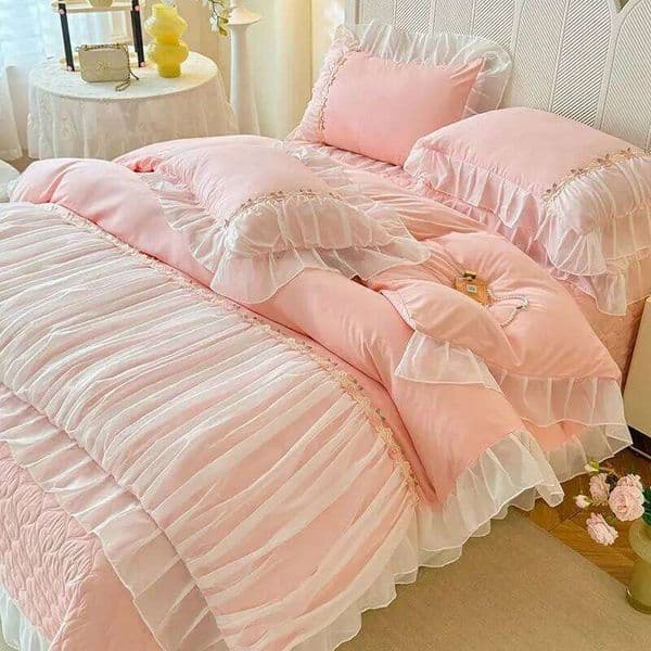 Light Luxury French Four-piece Bedding Set Washed Cotton High-grade Fairy Solid Color Bed Sheet Quilt Cover XJ251225