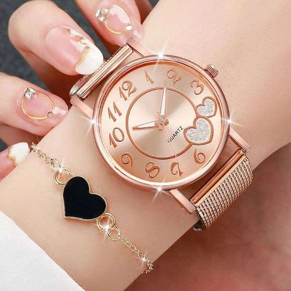 2PCS/Set Fashion Heart Dial Women's Quartz Watch Plastic Band Analog Watches Bracelet SetWithout Box Z260206