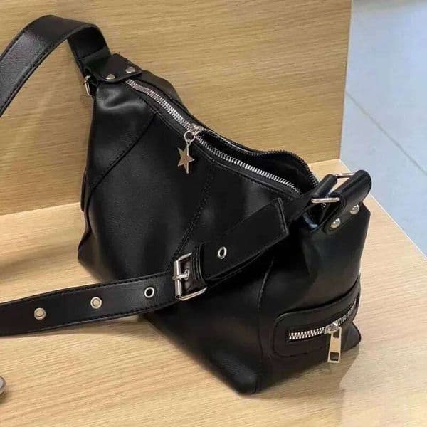 Korean Gothic Star Girl Black Handbag Harajuku Aesthetic Vintage Shoulder Crossbody Bag Trendy Women Messenger Tote Bags SMVP