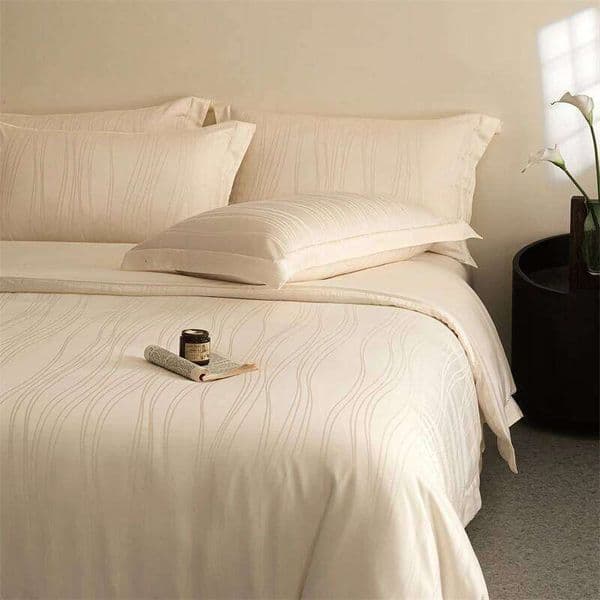 4Pcs Cream Off White Premium Jacquard Lyocell Bedding Set Soft Cooling Duvet Coves Bed Sheet Pillowcases Double Queen King Size XJ251225