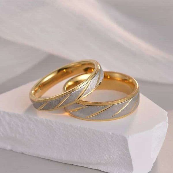 Stainless Steel Diagonal Stripe Couple Rings Wedding Promise Band for Women Men Size 5-13 W260206 thumbnail 2