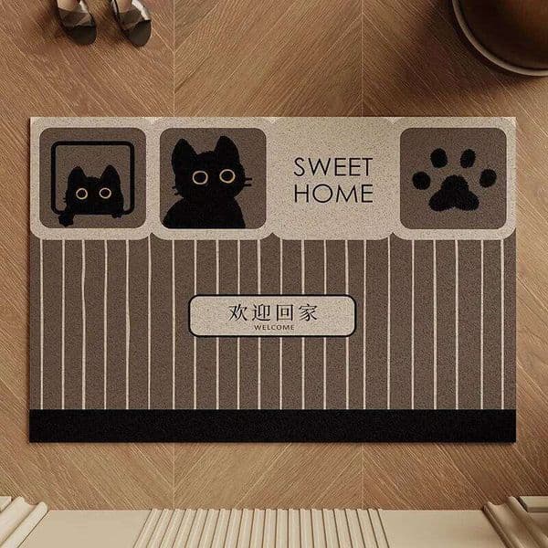 Cute Cat Themed Door Mat Welcome Paw Print Non-slip Entrance Rug for Home Decor Living Room Bedroom Pet Lovers Decoration 26H0206
