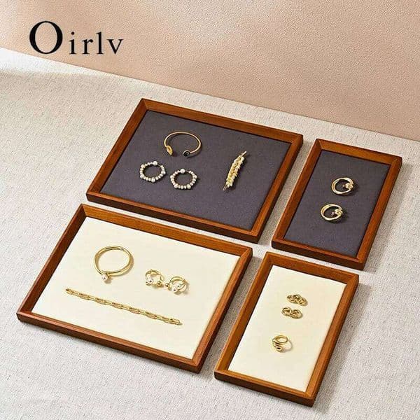 Oirlv Wooden Organizer Ring Bracelet Necklace Viewing Watch Display Tray Jewelry Storage Plate 26Y0206