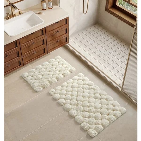 Ivory 2-Piece Cotton Bath Rug Set 40x60cm50x80cm Machine Washable Mats for Bathroom Tub Shower 260130