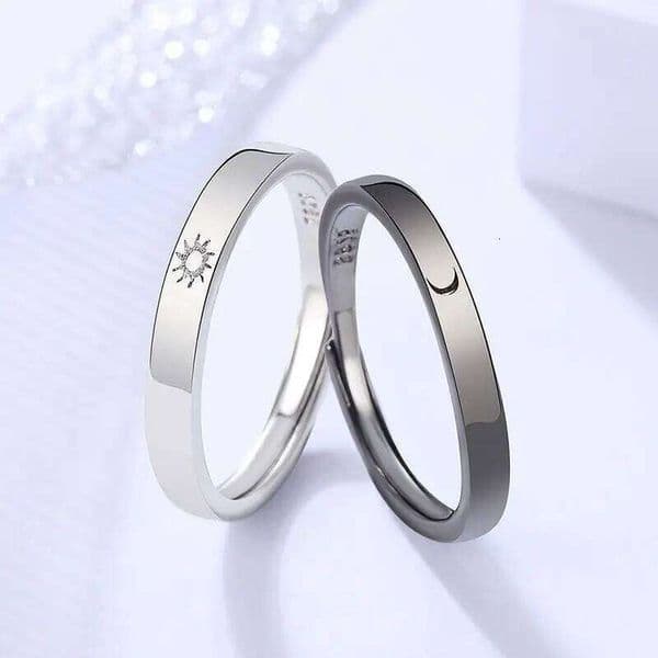 Classic Sun Moon Open Couple for Women Men Romantic Black White Matching Finger Ring Set Jewelry Wedding Anniversary Gifts W260206 thumbnail 2