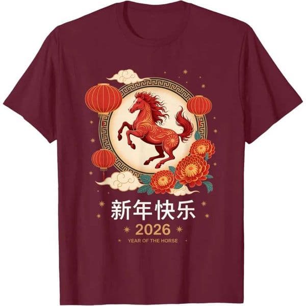 2026 Year of The Horse Men TShirt Chinese New Year Red Horse Graphic Tee NYE Chinese New Year Gift Casual Short Sleeve Shirt C260206
