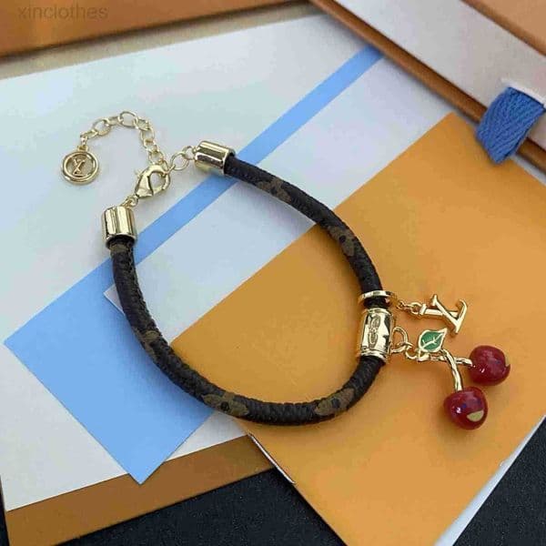 Fashion designer cherry fruit bracelet womens fruit bracelet brand bracelet leather bracelet retro design jewelry gift box