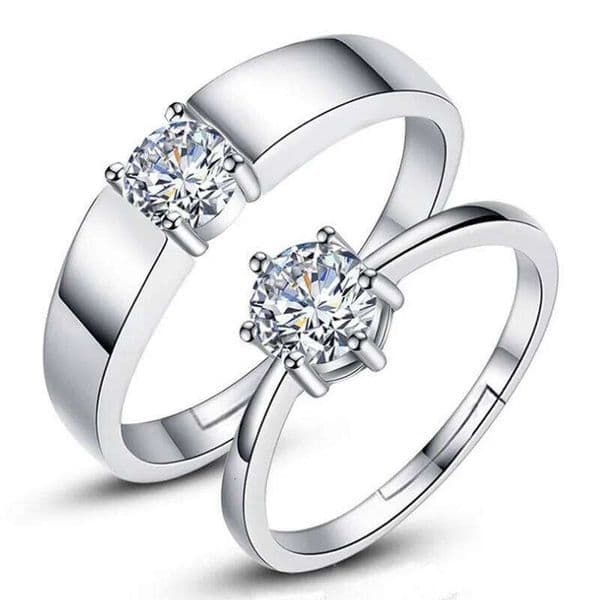 Zircon Adjustable silver color Wedding Rings Women and Male Fashion Rhinestone Engagement Ring for Couple W260206 thumbnail 2