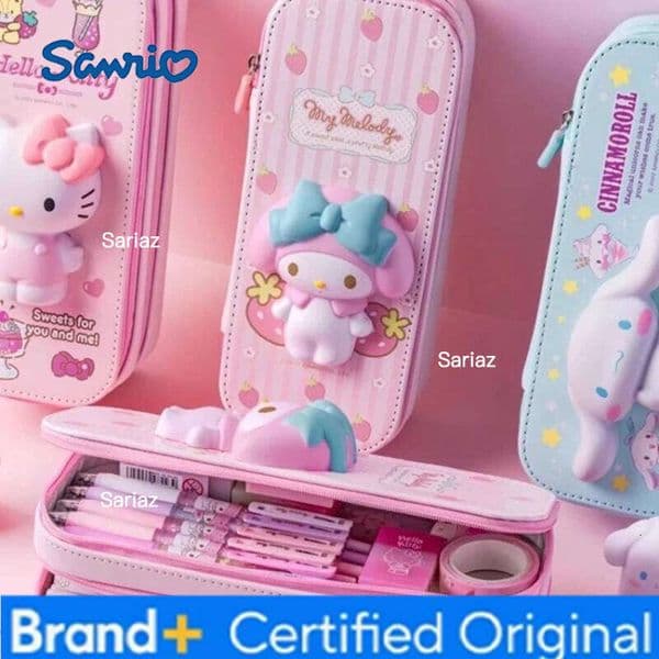 Sanrio IiGEN Double Decompression Big Ear Dog Large Capacity Cute Cartoon Pencil Case My Melody Pink Girl. H260206