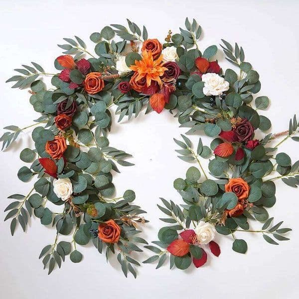Yannew Artificial Flower Garlands Runner Eucalyptus Sweetheart Table Centerpieces for Backdrop Boho Wedding Decoration 26W0206