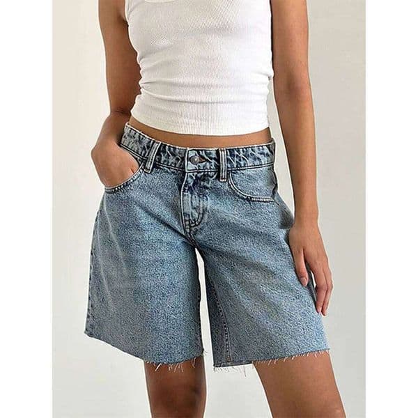 Women s High Waisted Distressed Denim with Frayed Hem and Pockets - Casual Vintage Bermuda Jean Shorts for Summer Beach C260206
