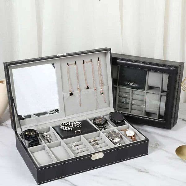 WELLZONE Multi-Functional Large-Capacity Watch Jewelry High-End Accessory Storage Leather Sunglasses Organization Box 26Y0206
