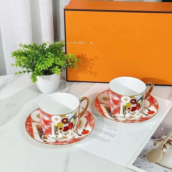 Red Geometric Horse Series Household Bone China Coffee Cups And Saucers English Afternoon Tea Teacups B5