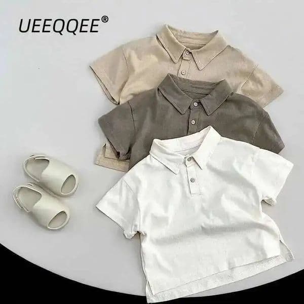 Spring Summer Children Polo Shirts 1-8Y Boys Cotton Button Solid Casual Short Sleeve Tops Korean Toddler Wear For Kids Clothing 260124