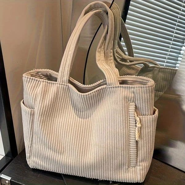 Casual Corduroy Handbag with Zipper Clre Light and Large Capacity Fixed Shoulder Strap Solid Color Daily 260120