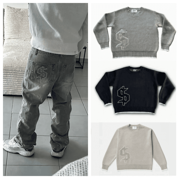 Men's Jeans Y2K Retro Flare Washed Distressed Dollar Embroidery Denim Pants Men Trend Old Money Clean Streetwear Wide Leg Baggy Hip-hop Youth Set