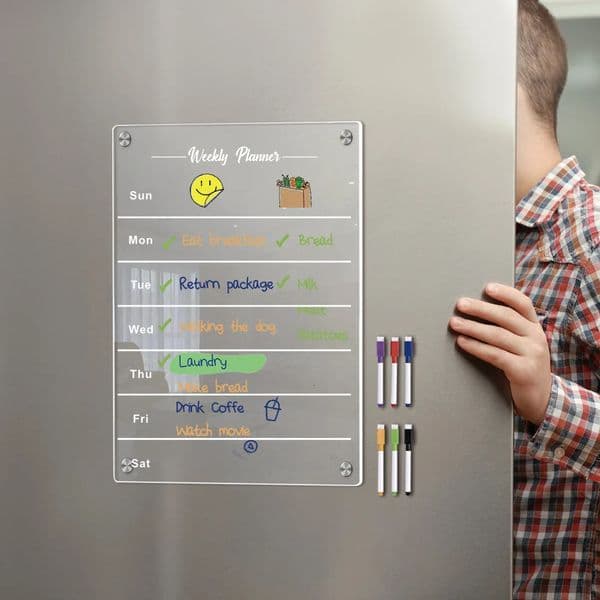 1pc acrylic refrigerator magnetic suction plate transparent weekly planner message board erasable sticker 260122