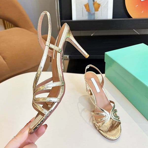 Designer Shoes Women Talk To Me Sandals Leather High Heels Slipper Slides Summer Party Dress Shoes Slip On Casual Slingback Shoes1045