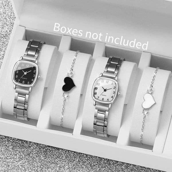 2/4PCS Fashion Square Arabic Dial Women Watches Ladies Alloy Strap Quartz Wristwatch With Heart BraceletWithout Box Z260206