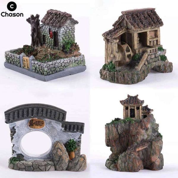 Aquarium Fish Tank Lanscape Bonsai Boat Rockery Pavilion Ornament Decoration Accessories Miniature Fairy Garden House Home Decor 26W0206