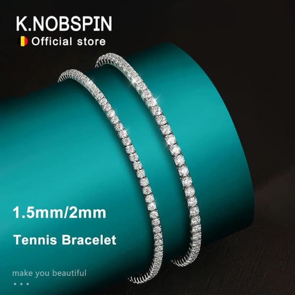 KNOBSPIN 15mm2mm Tennis Bracelets for Women 925 Sterling Silver Plated 18k White Gold GRA Certified Dainty Bracelet 260112